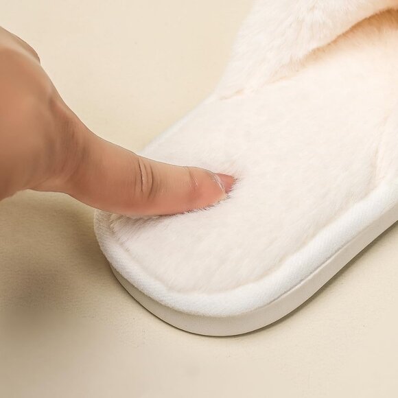 Women's White Cute Bow Open Toe Fuzzy House Memory Foam Anti Skid Slippers Shoes - Picture 7 of 9